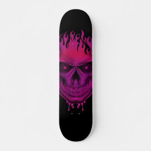 Skateboard Crâne de flamme - rose chaud 