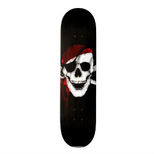 Skateboard Crâne de pirate déplaisant et os croisés