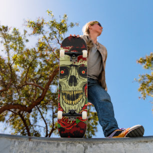 Skateboard Crâne de Robot Roses Sanglantes