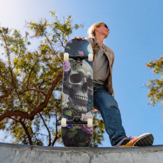 Skateboard Crâne de Roses au Clair de Lune