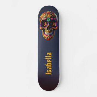 Skateboard Crâne de sucre multicolore gras