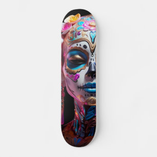 Skateboard Crâne de sucre multicolore gras