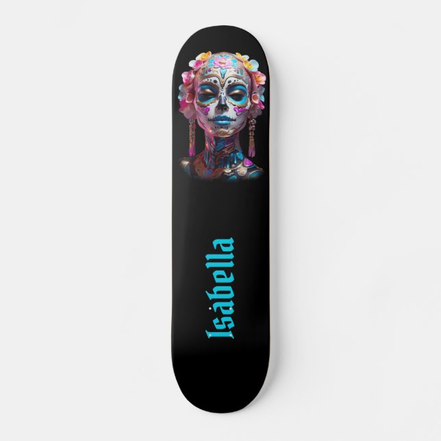 Skateboard Crâne de sucre multicolore gras (Recto)