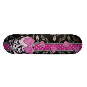 Skateboard Crâne déplaisant de fille avec l'arc rose sur la