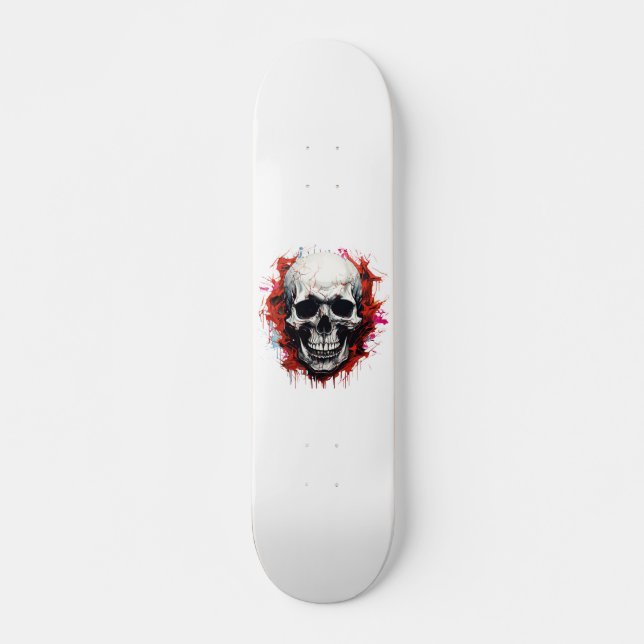 Skateboard Crâne d'horreur cool squelette rouge blanc (Devant)