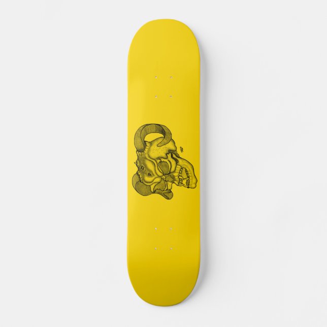 Skateboard Crâne Diable Tête Noir et Jaune (Recto)