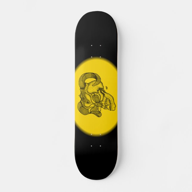 Skateboard Crâne Diable Tête Noir et Jaune (Recto)