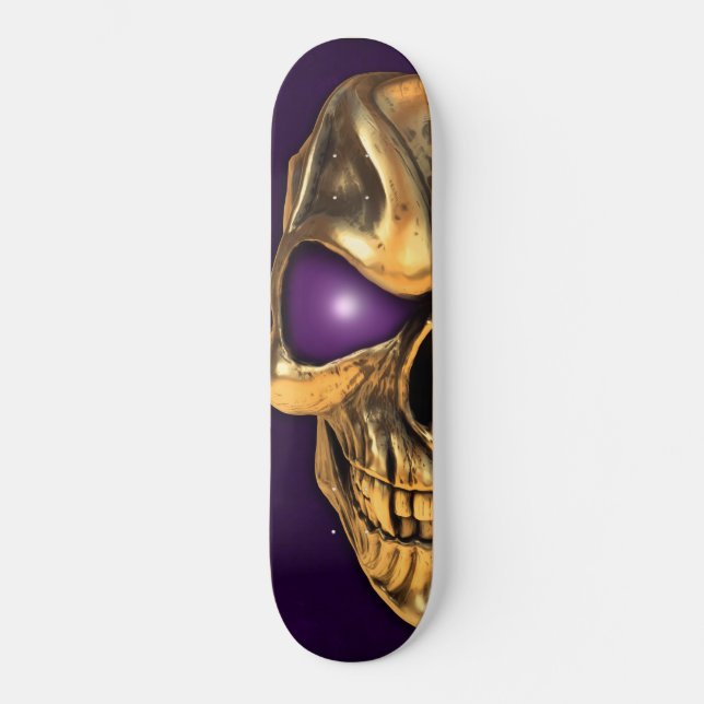 Skateboard Crâne doré aux yeux violets brillants (Recto)