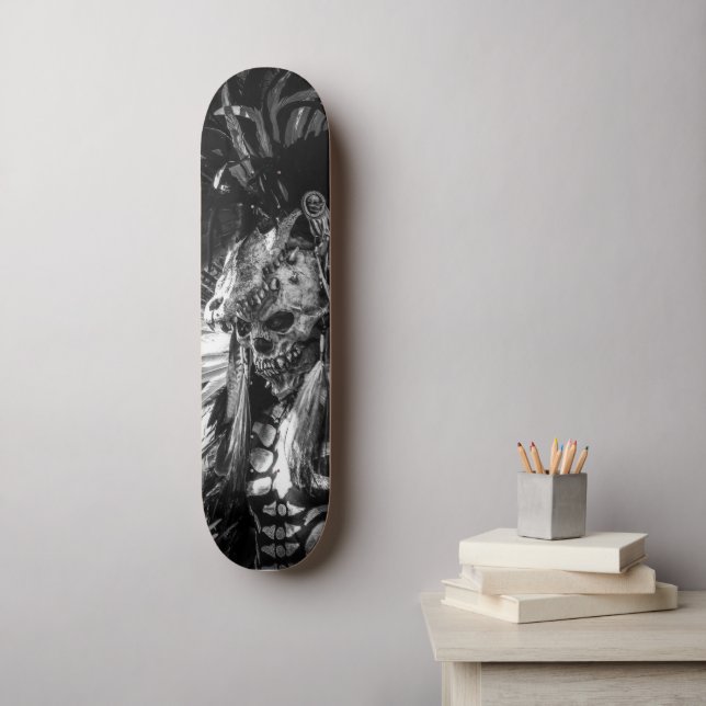 Skateboard Crâne effrayant Noir & Blanc Joyeux Halloween (Art mural)