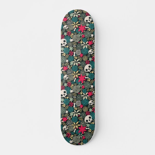 Skateboard Crâne en fleurs (Devant)