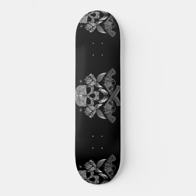 Skateboard Crâne et étoiles avec Roses et fusils croisés (Recto)
