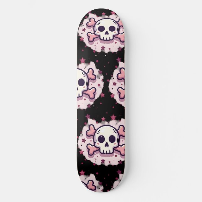 Skateboard Crâne et Os en Rose Pastel (Recto)
