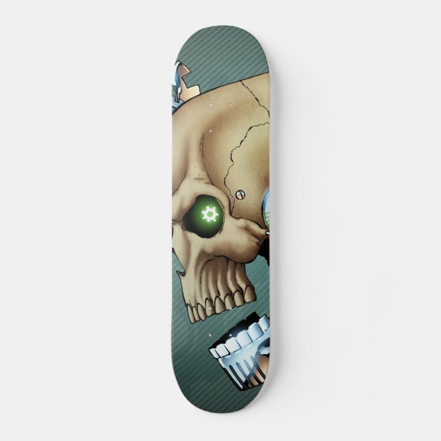 Skateboard Crâne étranger de robot de l'avenir en chrome + Os (Recto)