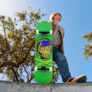 Skateboard Crâne Fêlé de Calavera Mexicaine Art Grunge