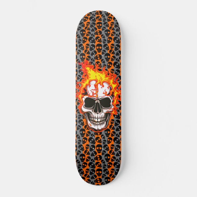 Skateboard Crâne flambant à rayures orange crâne aléatoire no (Recto)