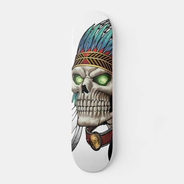 Skateboard Crâne gothique tribal indien indigène (Recto)
