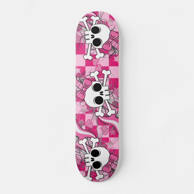 Skateboard Crâne mignon avec la guitare rose (Recto)