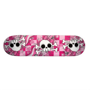 Skateboard Crâne mignon avec la guitare rose