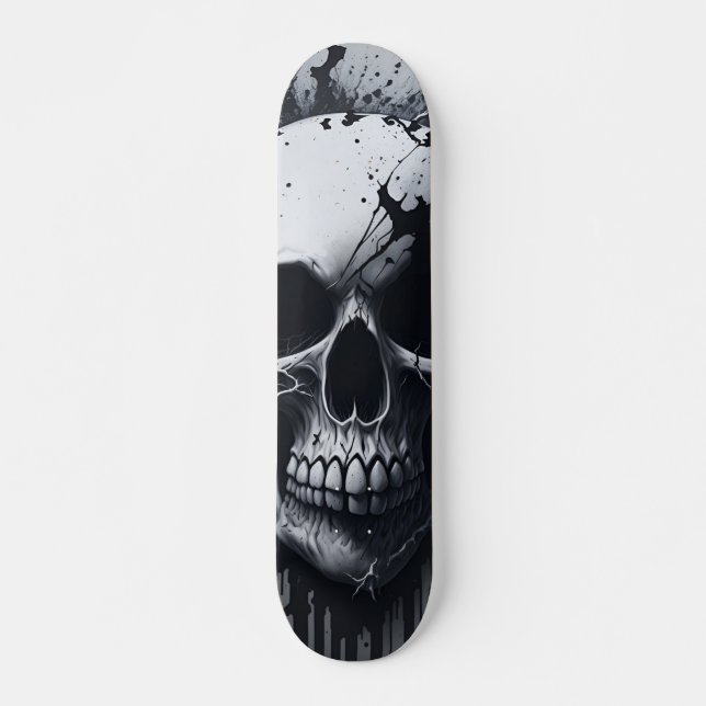 Skateboard Crâne noir et blanc - conception de crânes numériq (Devant)
