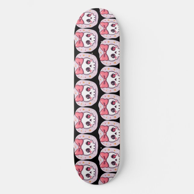 Skateboard Crâne Pastel Goth avec un Nœud (Recto)