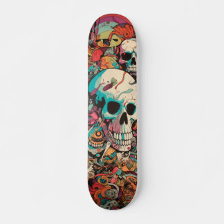 Skateboard Crâne psychédélique coloré