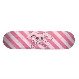 Skateboard Crâne rose de lapin de Kawaii