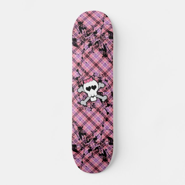 Skateboard Crâne rose et os croisés avec les coeurs et l'arc (Recto)