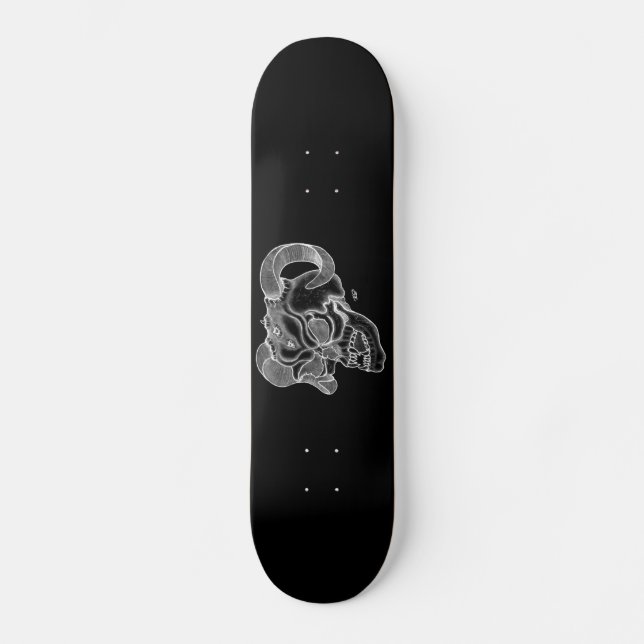 Skateboard Crâne - Teufelschädel schwarz weiß Zeichnung (Recto)
