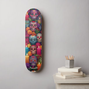 Skateboard Crânes de Dia de los Muertos (Jour des Morts)