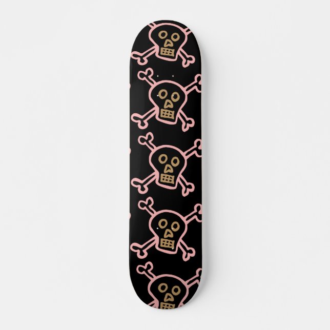 SKATEBOARD CRÂNES ET OSSEMENTS ROSES FILLE PLANCHES À ROULETT (Devant)