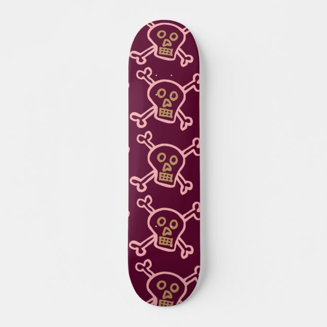 SKATEBOARD CRÂNES ET OSSEMENTS ROSES FILLE PLANCHES À ROULETT (Devant)