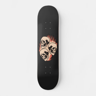 Skateboard Crânes flamboyantes sur feu Cool gothique tendance