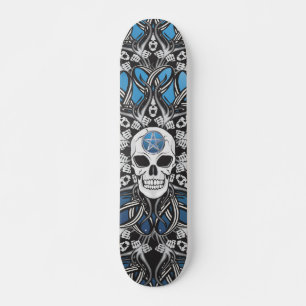 Skateboard Crânes gothiques - Bleu