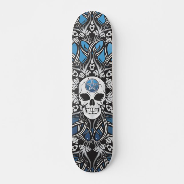 Skateboard Crânes gothiques - Bleu (Devant)