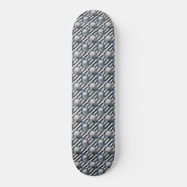 Skateboard Crânes gothiques Fleurs bleues (Recto)