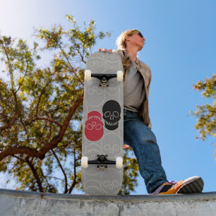 Skateboard Crânes - Gris fantôme et Blanc osseux
