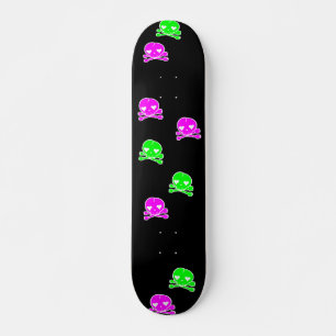 Skateboard Crânes Kawaii Goth Lolita Noir Rose Vert