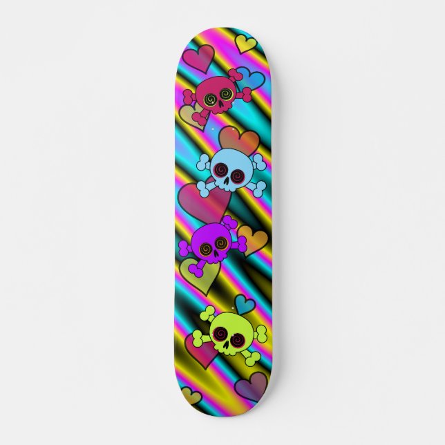 Skateboard Crânes mignons aux coeurs (Devant)