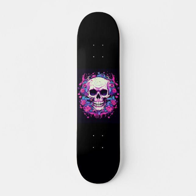 Skateboard Crânes Roses Roses (Devant)