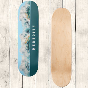Skateboard Crazy Cresting Blue Green Beach Vagues avec nom