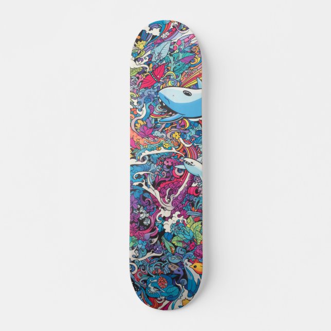 Skateboard Créatures marines psychédéliques colorées (Devant)