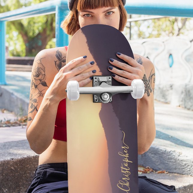 Skateboard Créer une photo personnalisée Monogramme or Nom de (Create Personalized Photo Gold Monogram Name Maple Skateboard)
