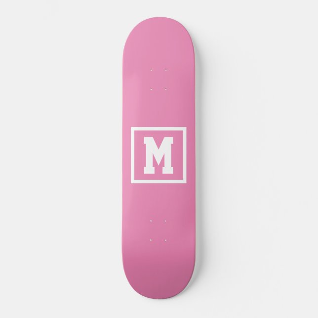 Skateboard Créez votre propre Modèle Monogramme rose et blanc (Recto)