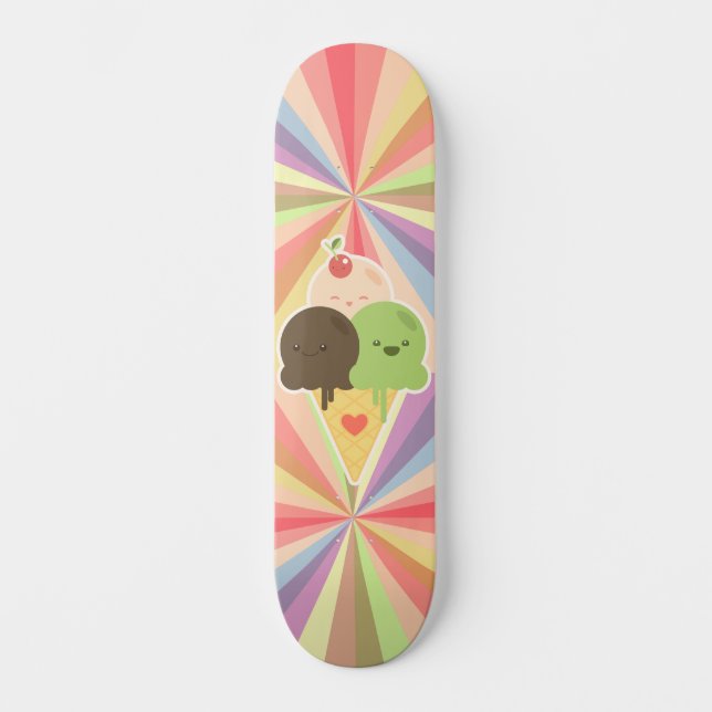 Skateboard Crème de glace Kawaii Arc-en-ciel (Recto)