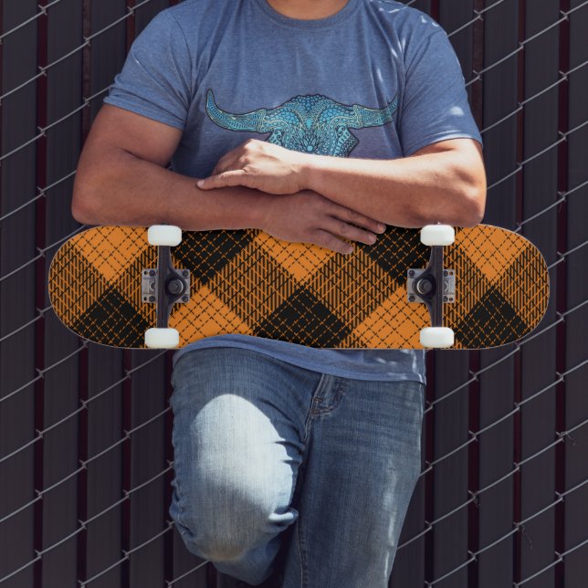 Skateboard Croisillon à carreaux orange noir Buffle (Extérieur 3)