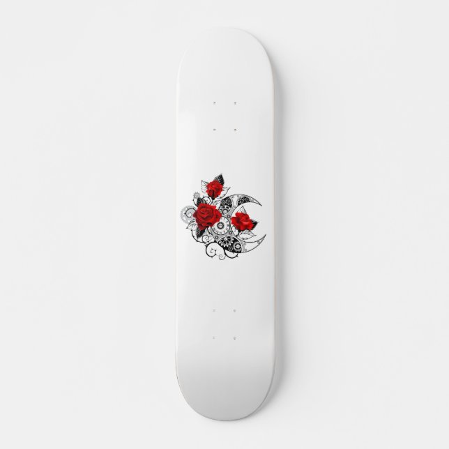 Skateboard Croissant mécanique avec roses rouges (Devant)