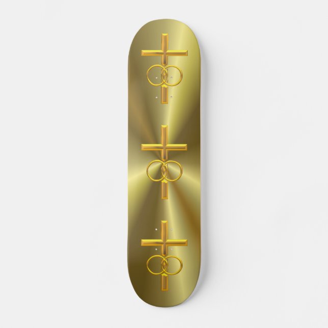 Skateboard Croix 3-D d'or avec anneaux Mariages (Recto)