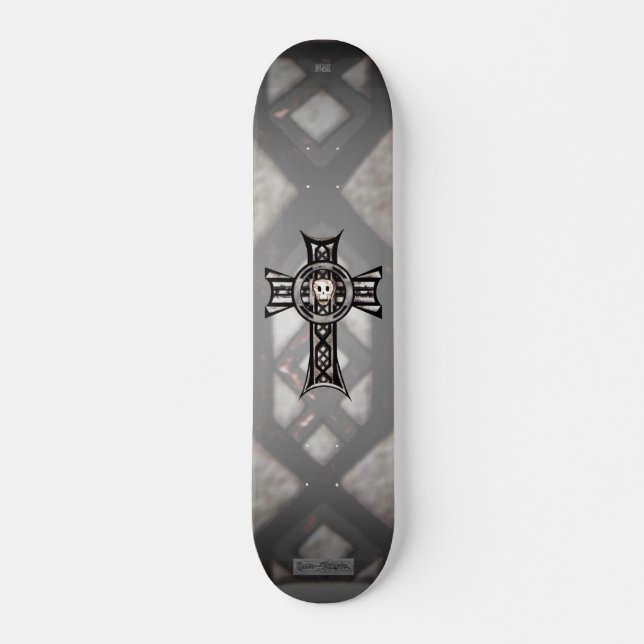 Skateboard Croix celtique et crâne (argent) (Devant)