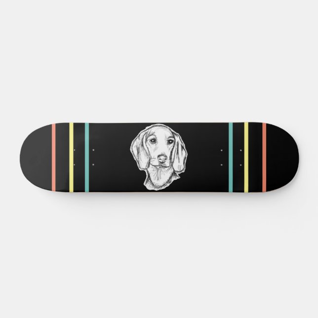 Skateboard croquis de teckel dessiné à la main en noir et bla (Horz)