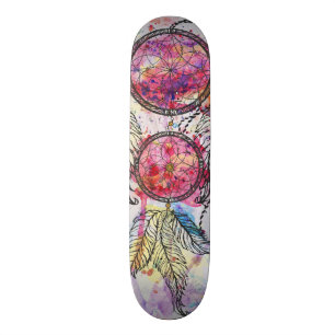 Skateboard Croquis en aquarelle Dreamcatcher "Chase your Drea